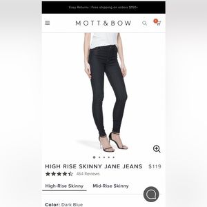 MOTT & BOW high-rise skinny Jane dark blue jeans 30x28